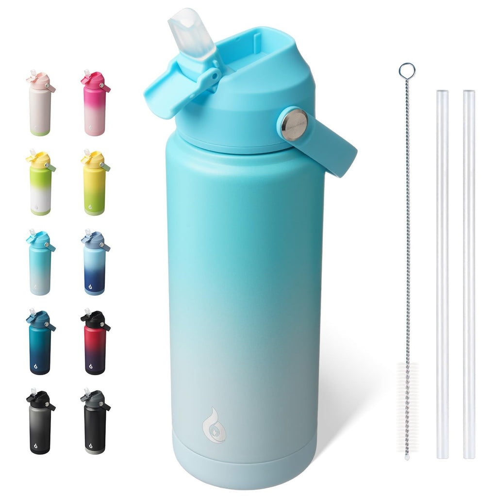 Insulated 24oz Water Bottle w/ Straw Lid - Stainless Steel, Sea Salt