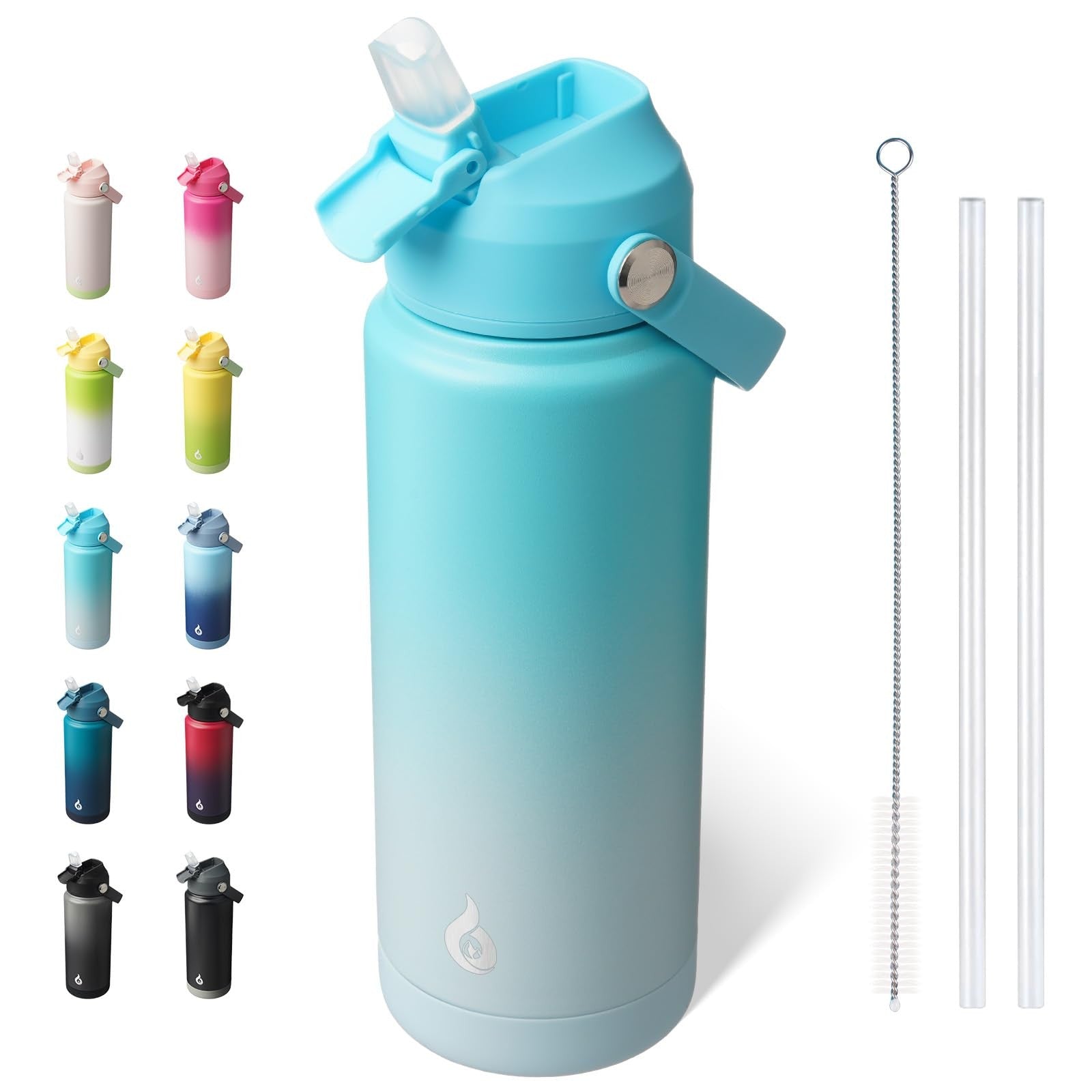 Insulated 24oz Water Bottle w/ Straw Lid - Stainless Steel, Sea Salt