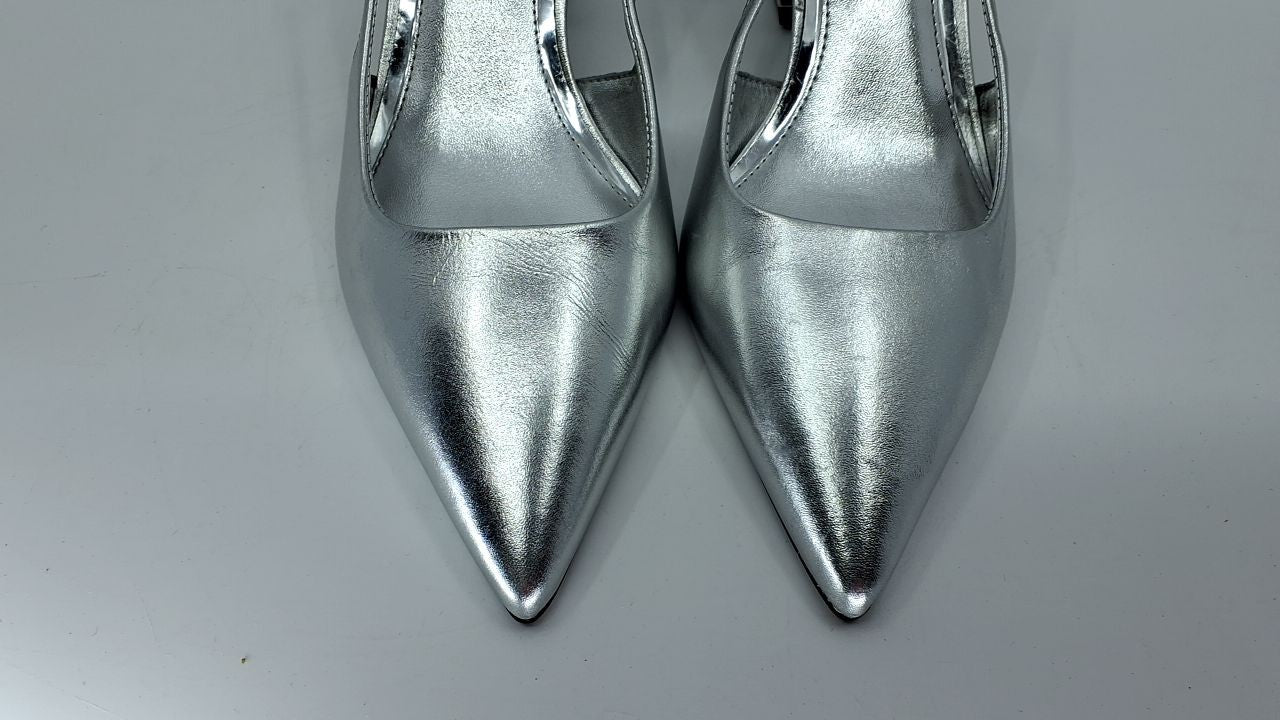Vince Camuto Women's Sindree Block Heel Slingback Pump, New Silver, 8.5