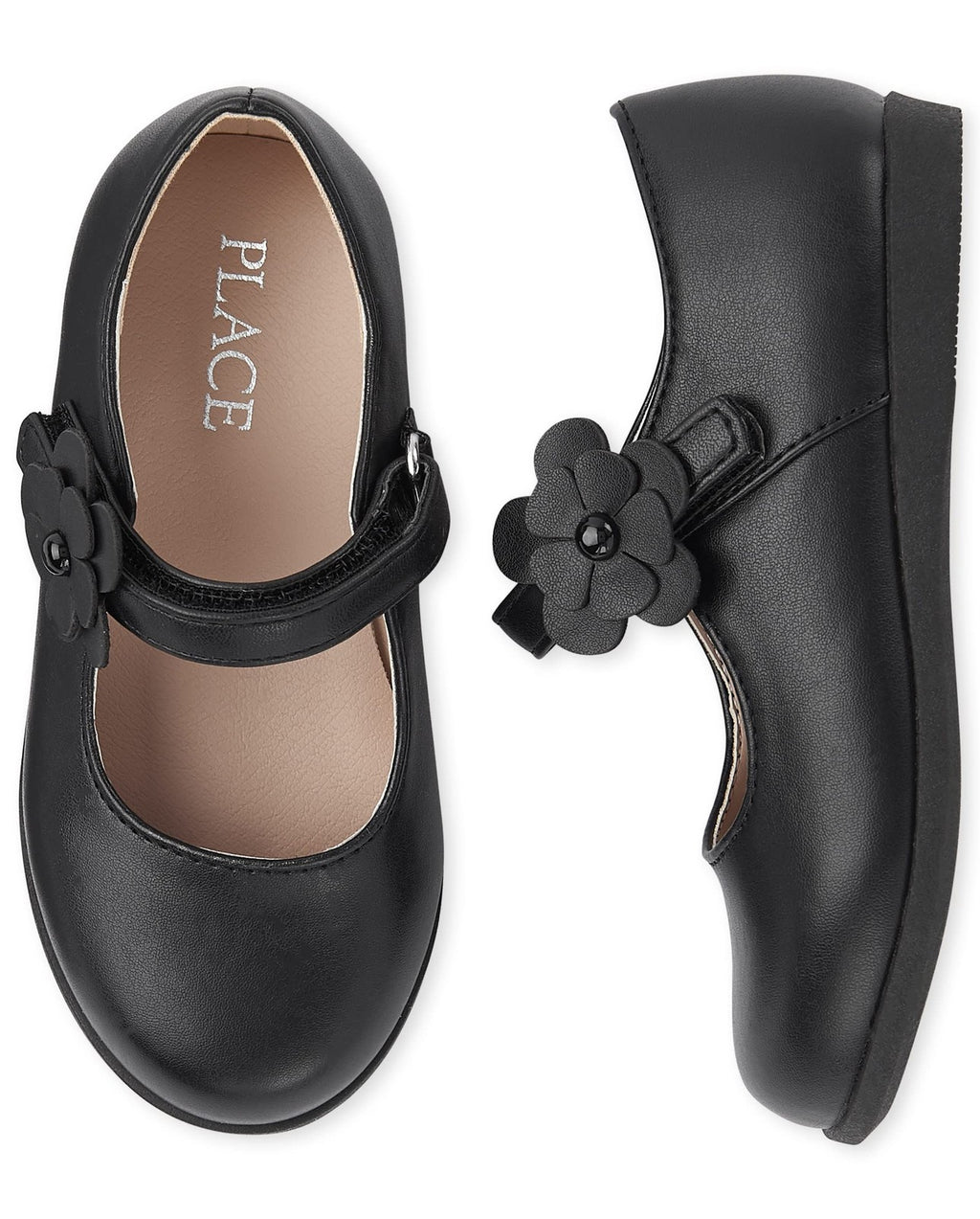 Closed Toe Maryjane Flats for Girls, Black Flower, Toddler Size 10