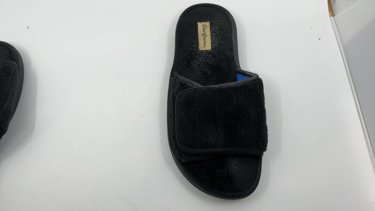 Dearfoams Men's Adjustable Memory Foam Slide Slipper, Black, 9-10