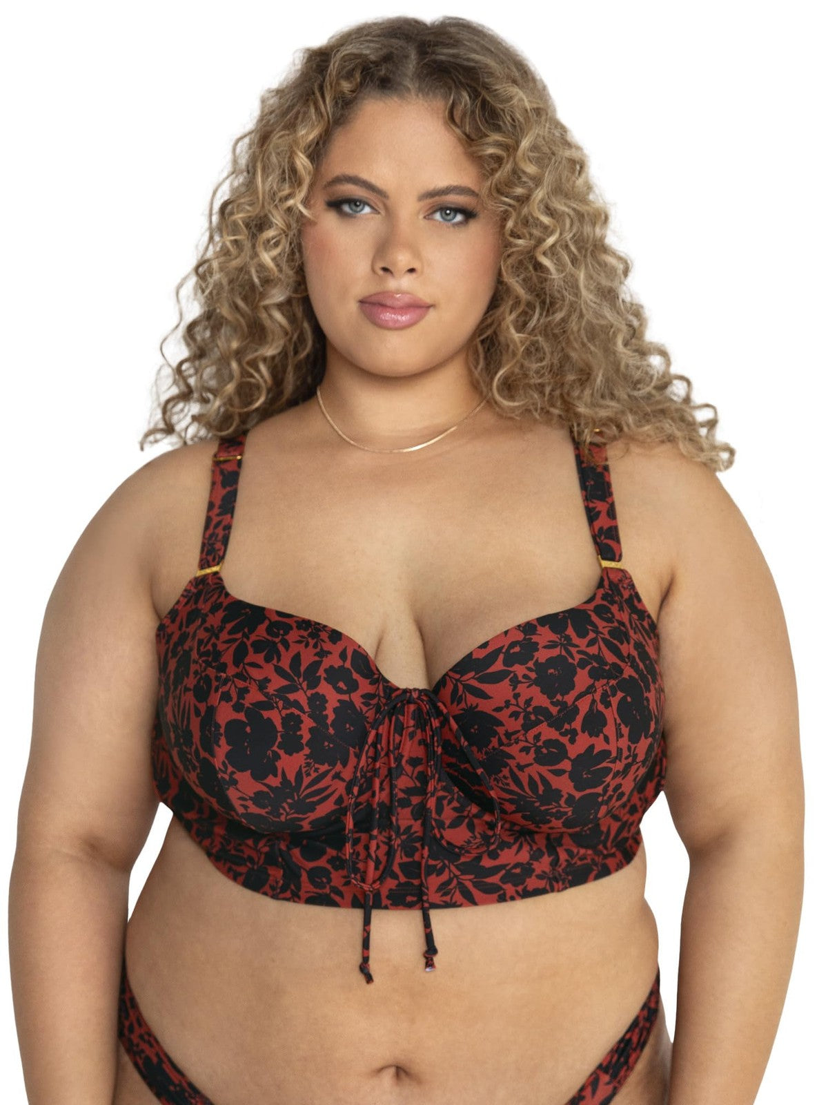 Smart & Sexy 40DD Lightly Lined Underwire Bikini Top - Black Pansy