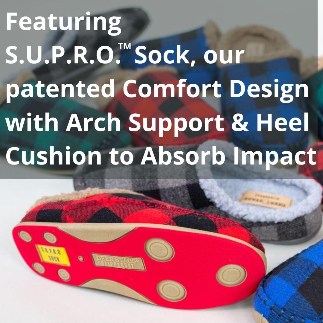 Deer Stags Kids' Lil Nordic Plaid Slipper in Red/Black / 3 Little Kid