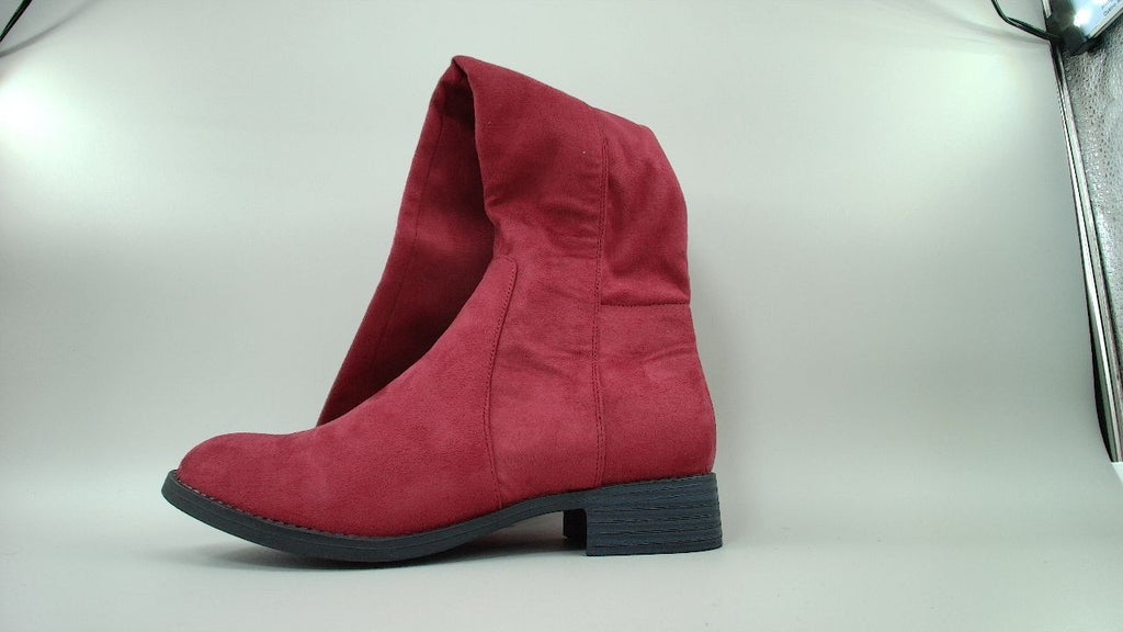 Allegra K Women's Side Zipper Chunky Heels Burgundy Knee High Boots 8 M US