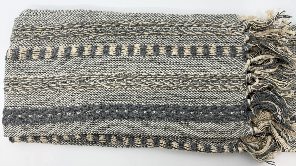 Farmhouse Braided Stripe Table Runner 15x72 Cool Gray, Fringe Included
