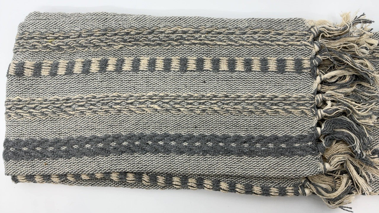 Farmhouse Braided Stripe Table Runner 15x72 Cool Gray, Fringe Included