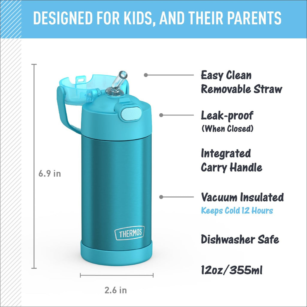 THERMOS FUNtainer 12oz Insulated Water Bottle for Kids, Teal, Stainless Steel