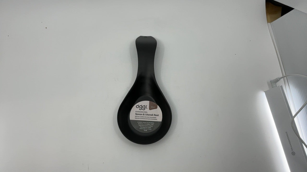 Stainless Steel Spoon Rest w/ Long Handle, Black Kitchen Utensil Holder