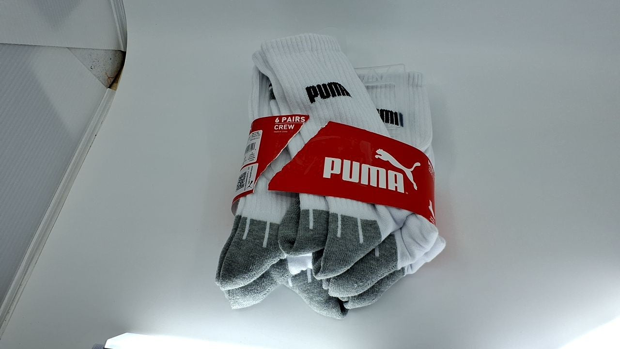 PUMA mens 6 Pack Crew running socks, White/Grey, 13-Oct US