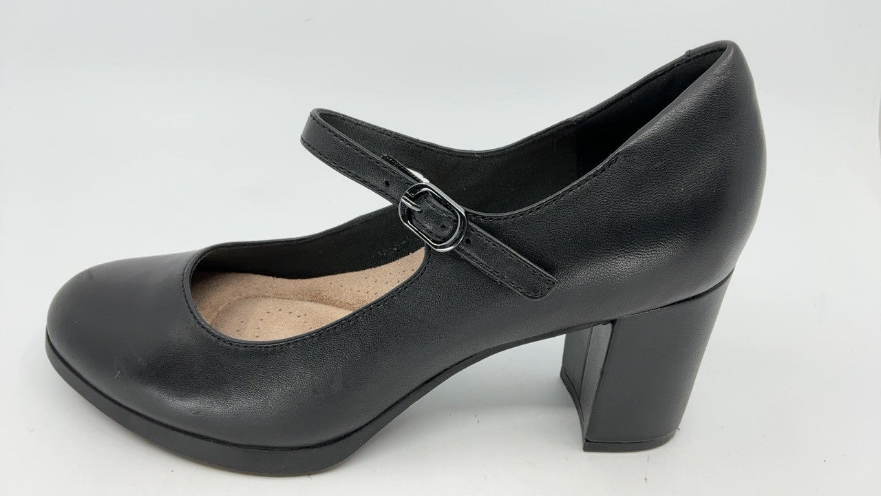 Clarks Black's Bayla Nora Pump, Black Leather, 7 Medium US