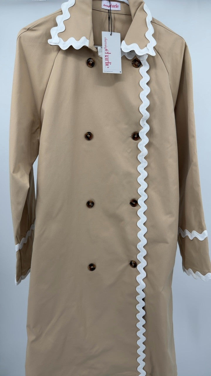 Scalloped Trim Long Sleeve Trench Coat