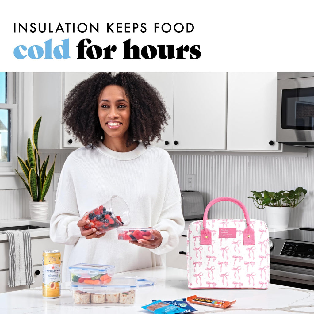 Insulated Pink Bows Lunch Bag w/ Containers, Fit & Fresh Bloomington