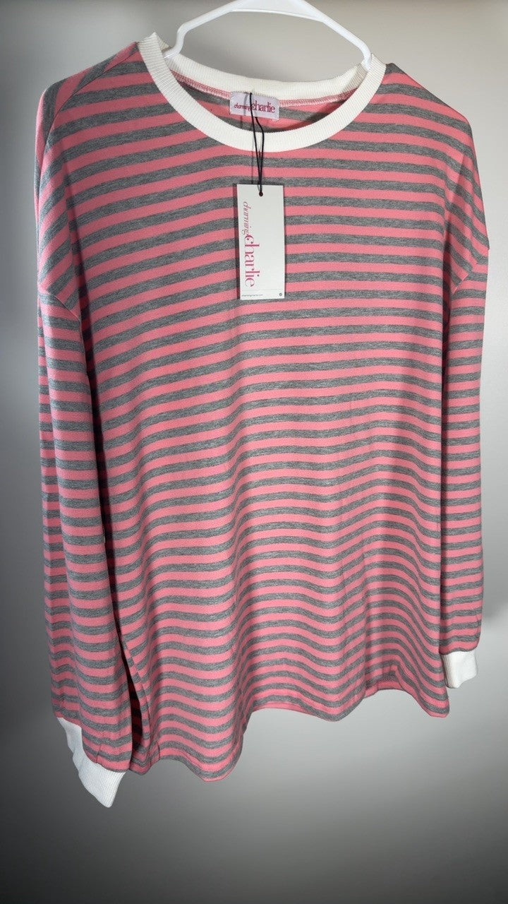 Ivy Lane Striped Round Neck Long Sleeve Sweatshirt