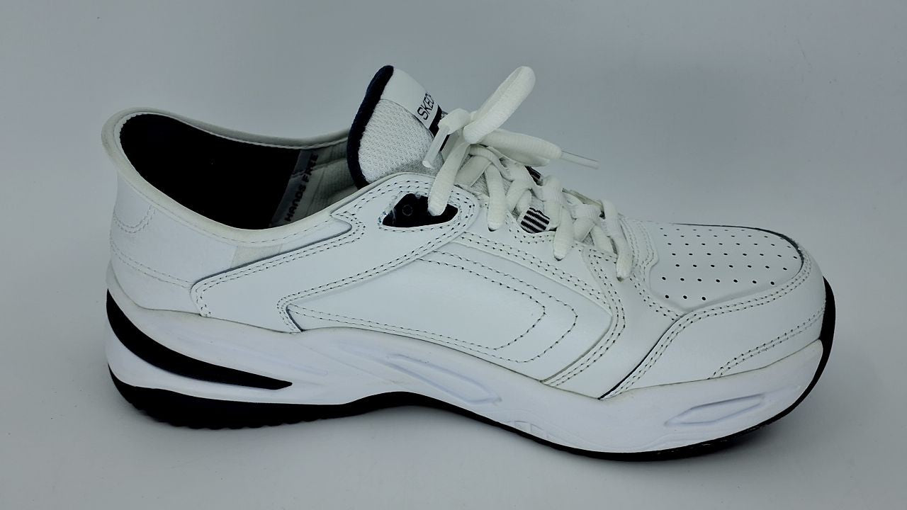 Skechers Men's Durham Hands Free Slip-in Sneaker,White/Navy,8.5 Extra Wide