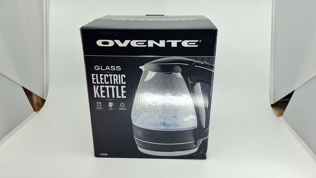 OVENTE 1.5L Glass Electric Kettle Black w/ LED Light & Safety Features