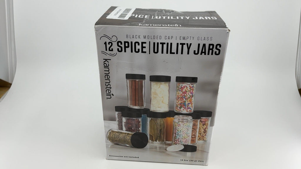Kamenstein 5244227 Empty Jars With Black Cap, Set Of 12, 3-Ounce