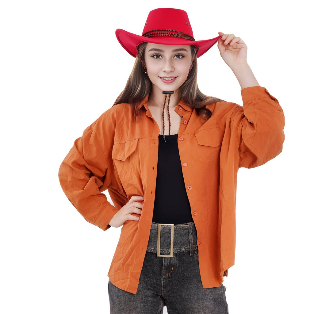 Faux Felt Cowboy Hat Unisex Red Wide Brim for Outdoor Activities