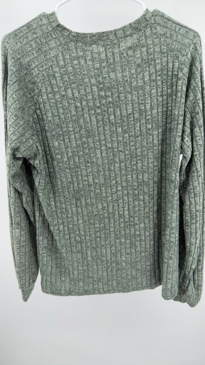 Ribbed Knit Decor Button Long Sleeve T-Shirt