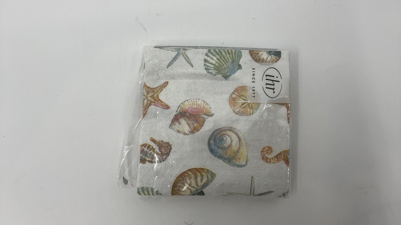 3-Ply Disposable Napkins 5" x 5" Watercolor Coast Sealife, 20-Pack