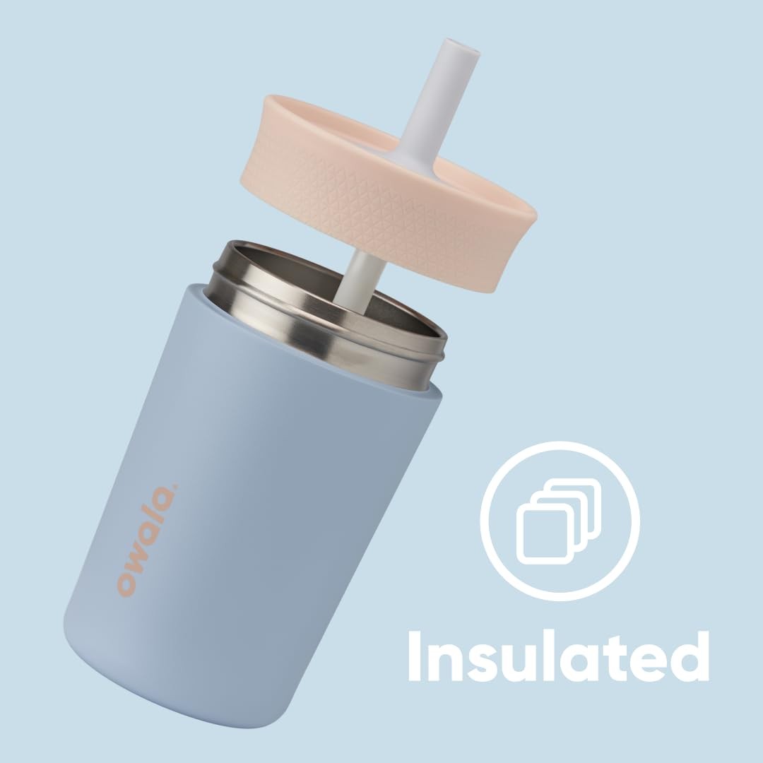 12 Oz Owala Kids Water Bottle Insulated Tumbler Tan & Blue - Dishwasher Safe