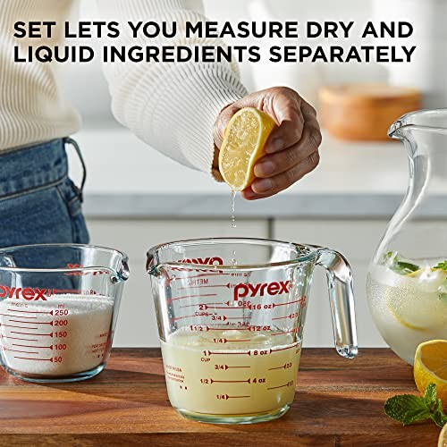 Pyrex 2-Pack Glass Measuring Cups Set, 1 & 2 Cup, Microwave Safe