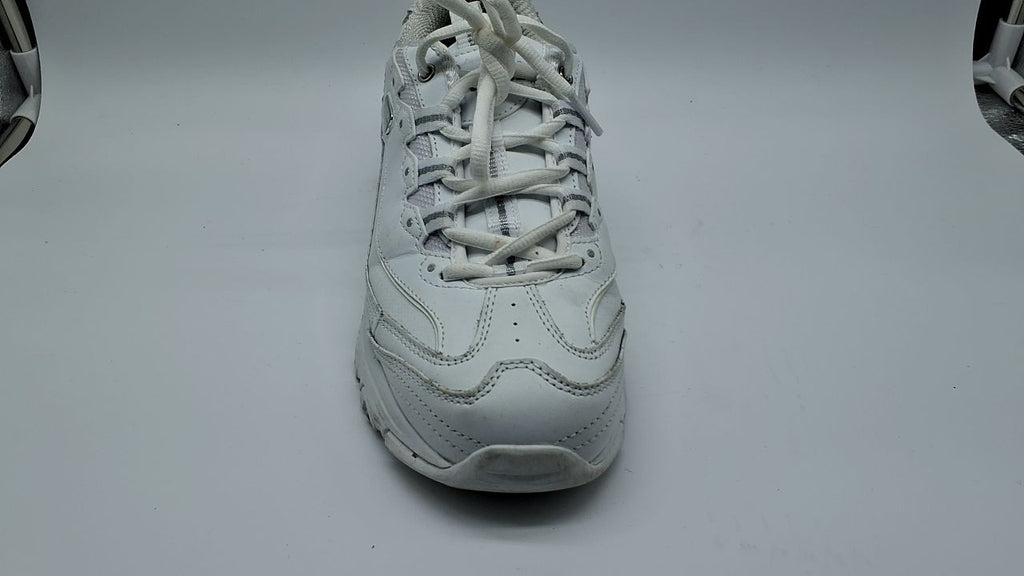 Skechers Sport Women's D'Lites Memory Foam Lace-up Sneaker,White Silver,8 W US