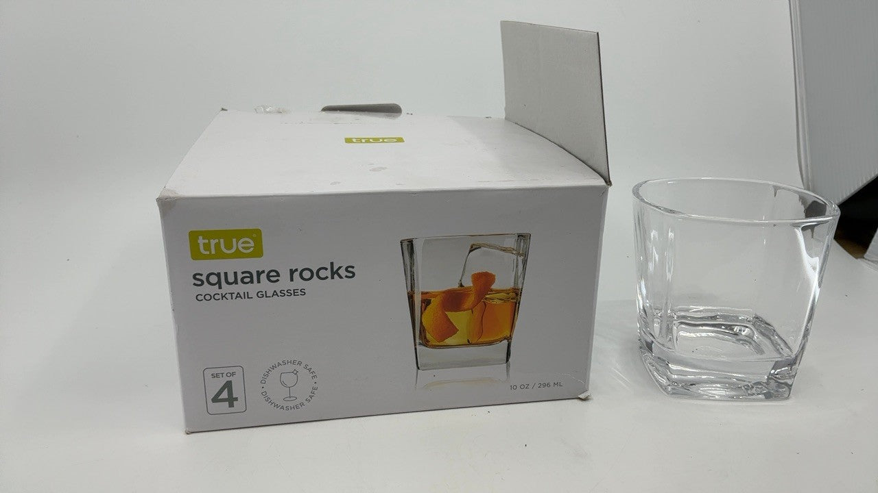 10 oz Clear Whiskey Glasses, Set of 4 Square Old Fashioned Tumblers