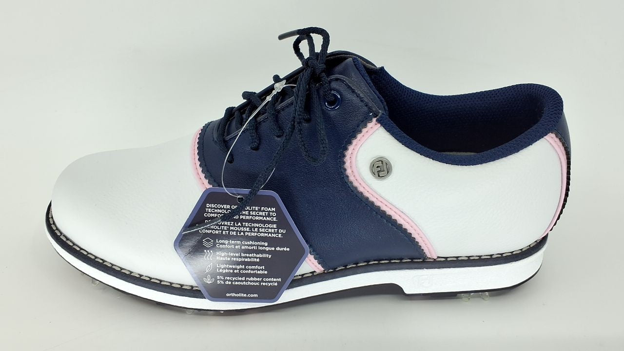 FootJoy Premiere Series Bel Air Golf Shoe 7.5 White/Navy/Pink