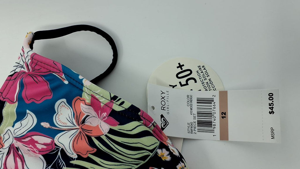 Girls' Roxy Bikini Swimsuit Set, Indigo Moody, Size 12, Quick-Dry