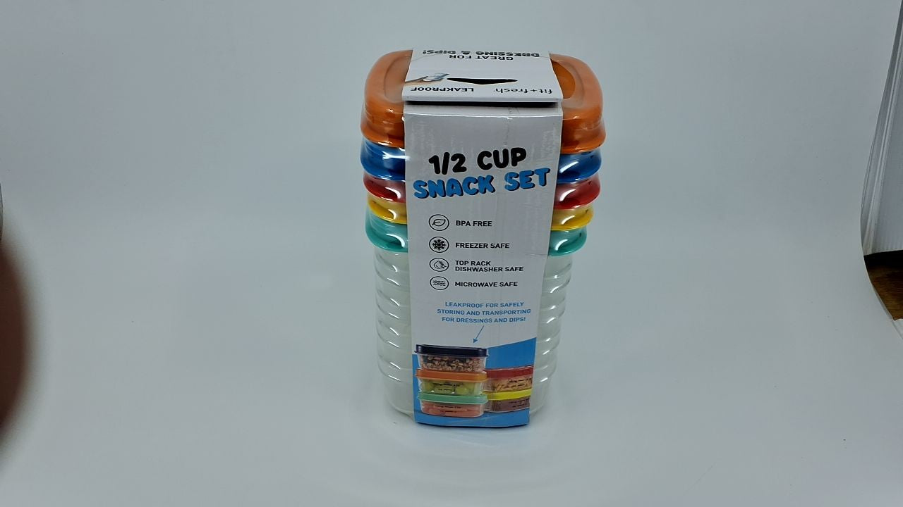 Reusable 1/2-Cup Snack Set, 5PK Containers for Lunch, Leakproof & BPA-Free
