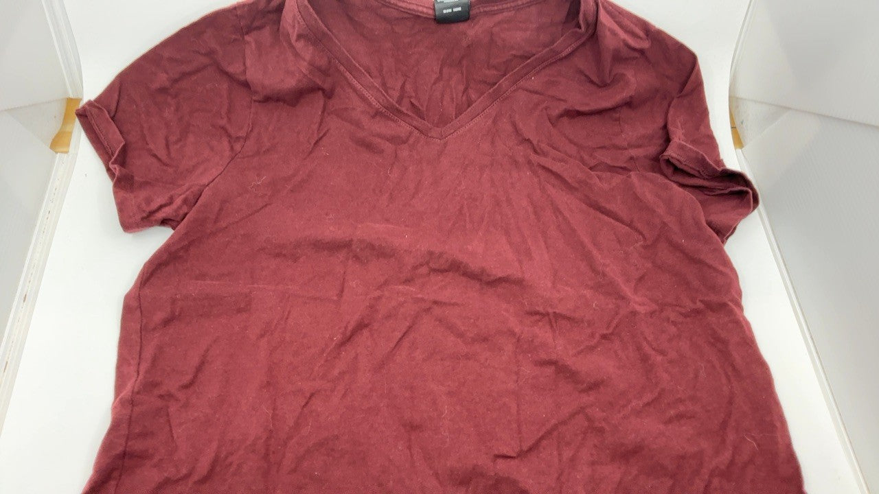 Hanes Women's Maroon Perfect-T V-Neck Tee, Large, Cotton Short Sleeve