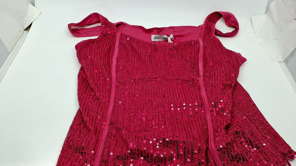 Women’s Slim Corset Tank Top Rose Red Sequin Sleeveless M