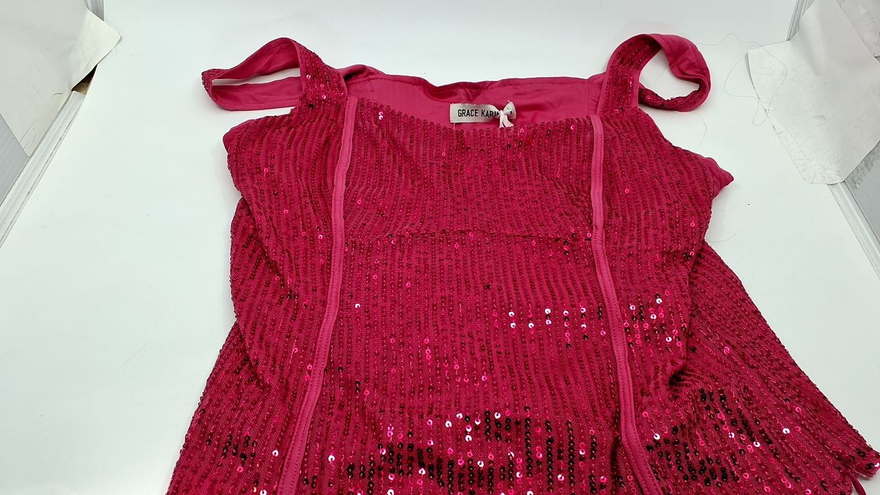 Women’s Slim Corset Tank Top Rose Red Sequin Sleeveless M