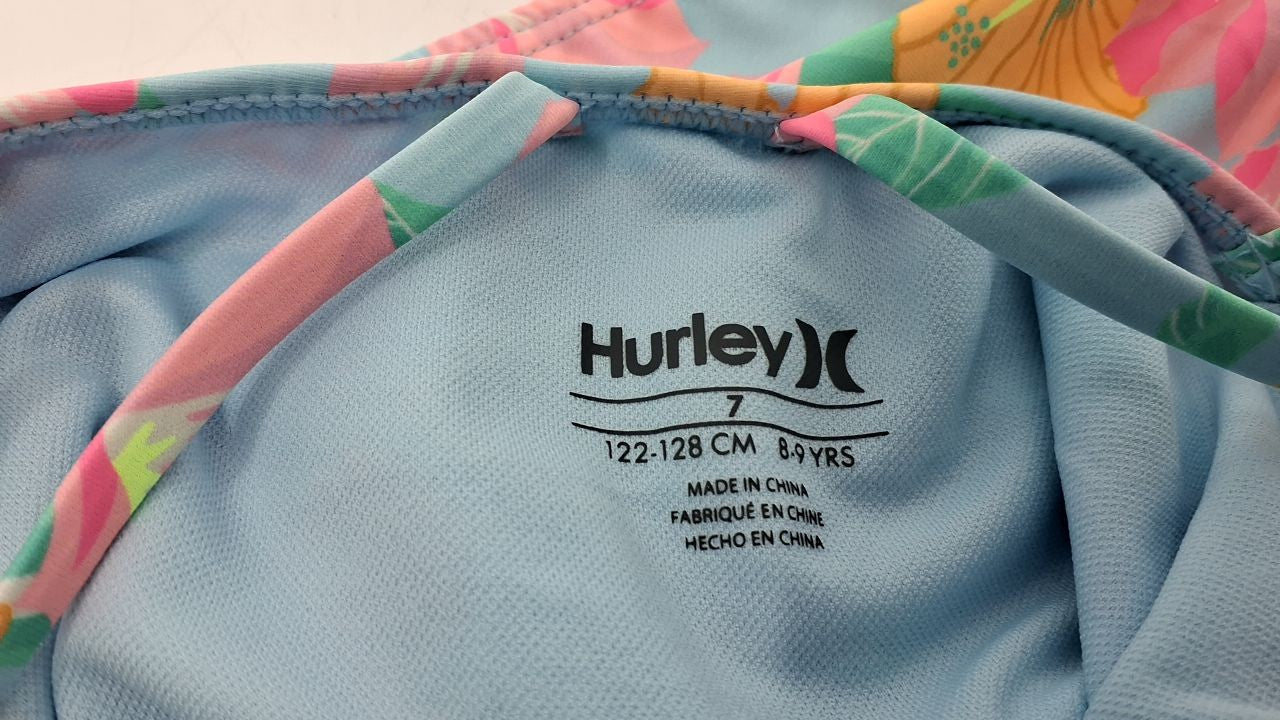 Hurley Girls One Piece Swimsuit, Blue Ice/Floral, 7