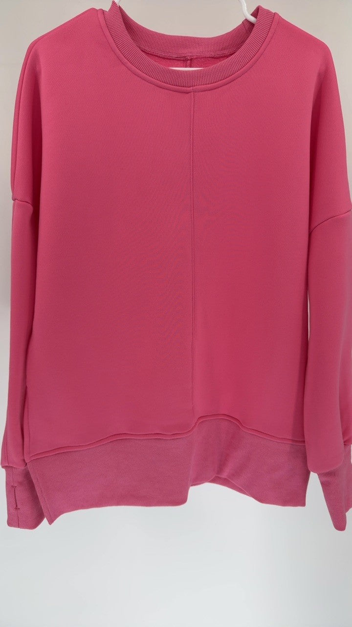 Side Slit Round Neck Long Sleeve Sweatshirt