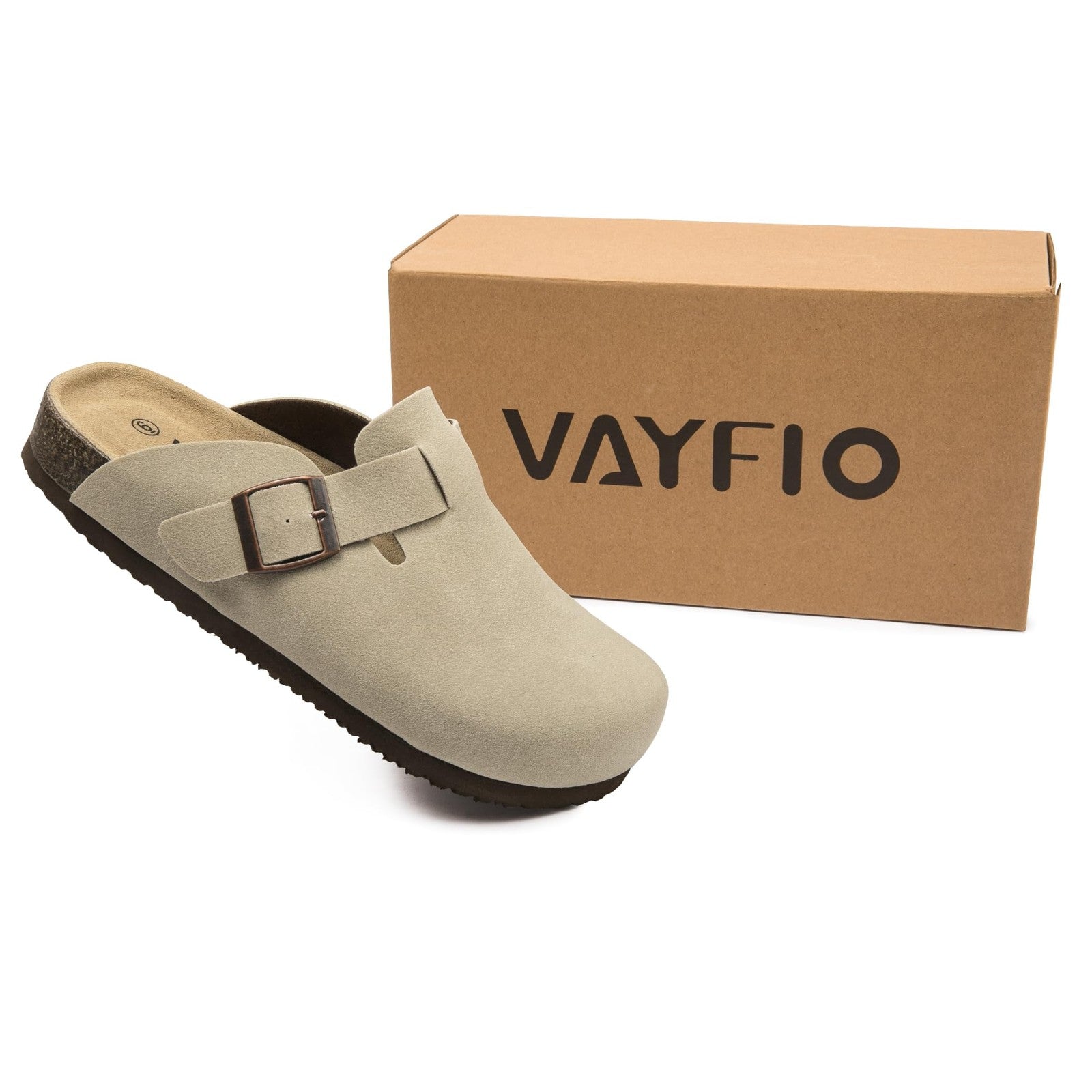 Women’s Beige Suede Clogs w/ Arch Support Cork Footbed Size 9