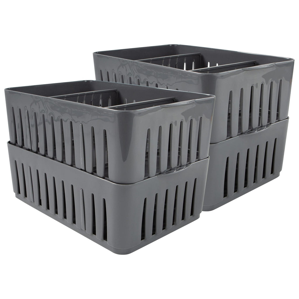 3 Compartment Storage Bins - Stackable Drawer Organizer - Grey