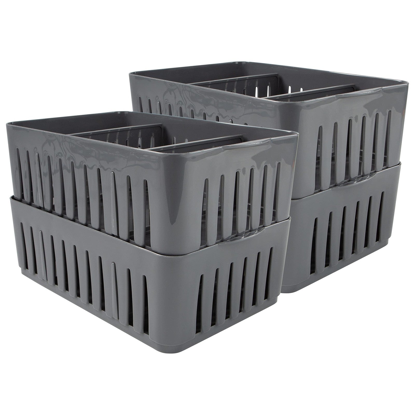 3 Compartment Storage Bins - Stackable Drawer Organizer - Grey