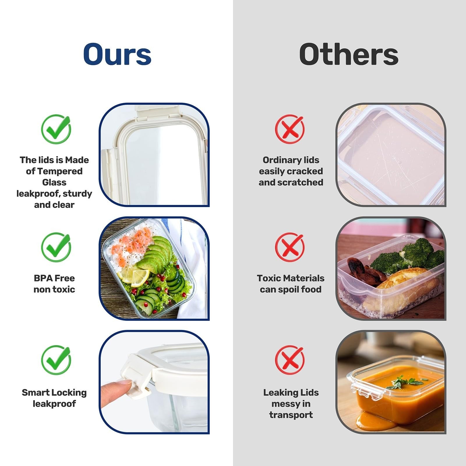 Stackable Glass Storage Containers Set of 4, Freezer to Oven Safe