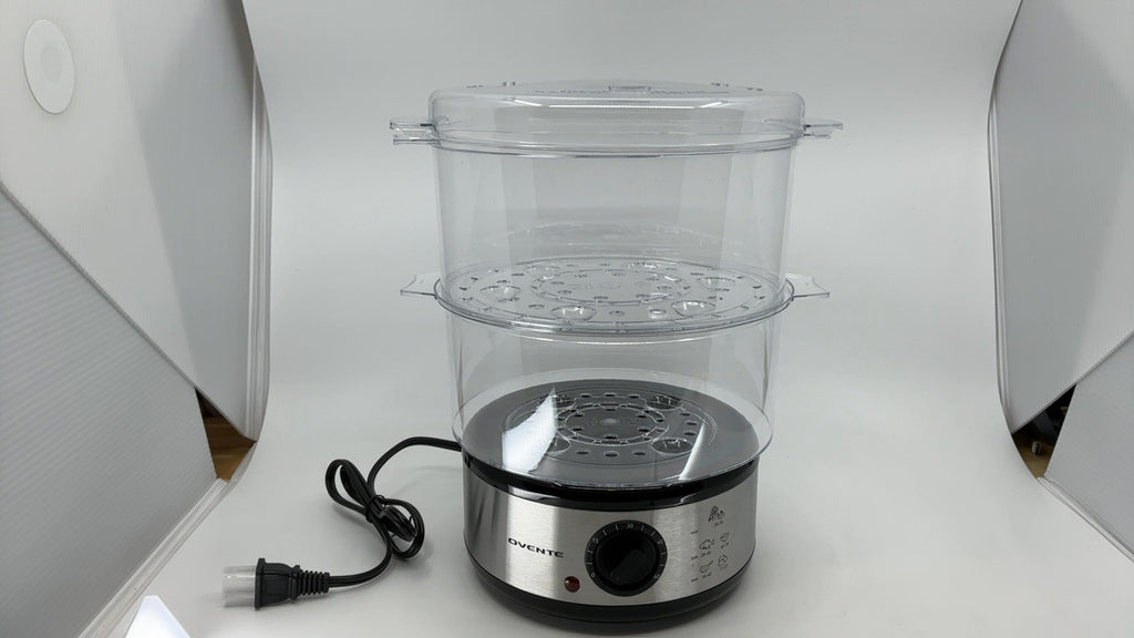 Electric Food Steamer, 2-Tier, 400W, 60-Min Timer, Stainless Steel, Silver