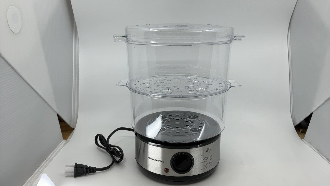 Electric Food Steamer, 2-Tier, 400W, 60-Min Timer, Stainless Steel, Silver