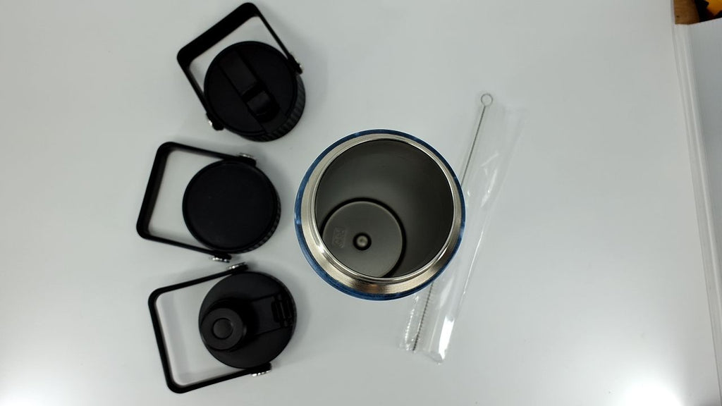 22oz Stainless Steel Insulated Water Bottle w/ 3 Lids, Marble Ocean