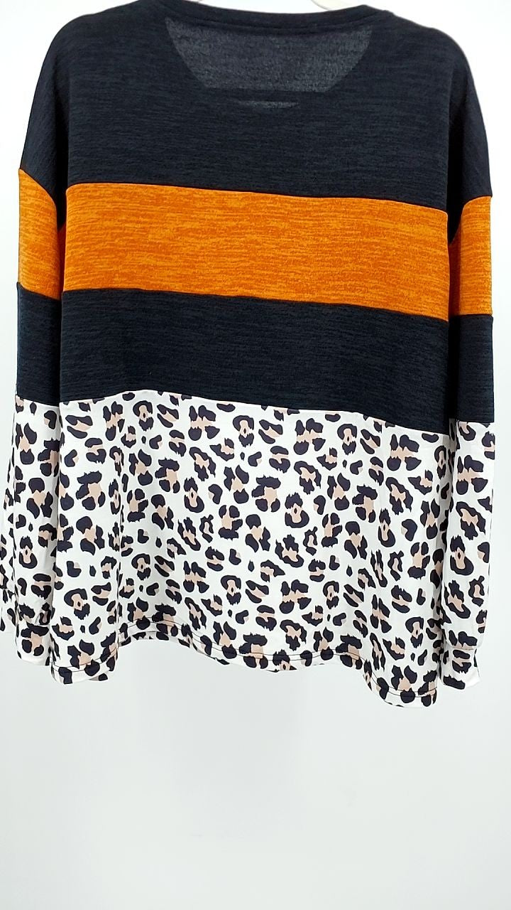Leopard Print Patchwork Long Sleeve Blouse