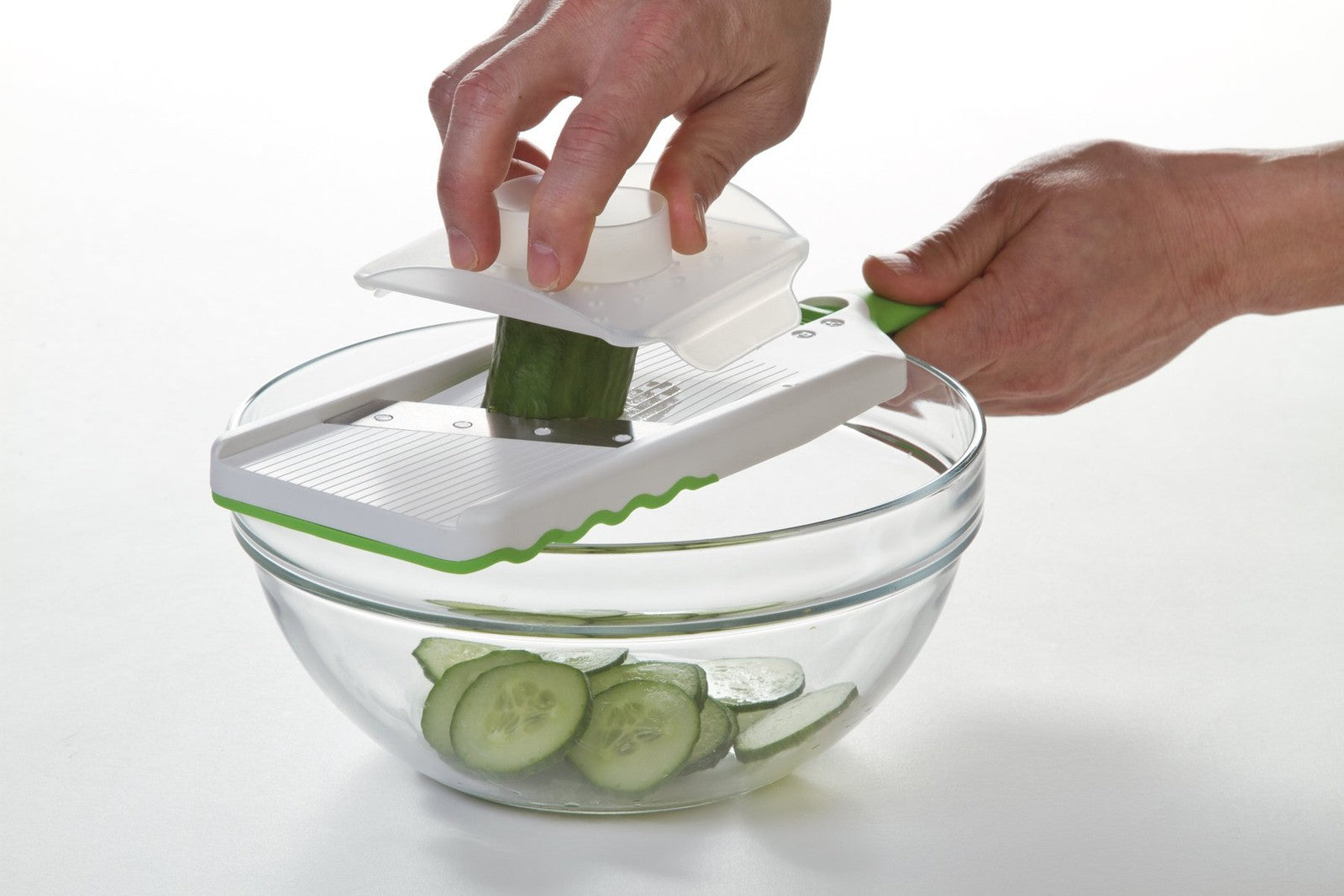 Compact Green Mandoline Slicer - Adjustable Thickness for Fruits & Veggies