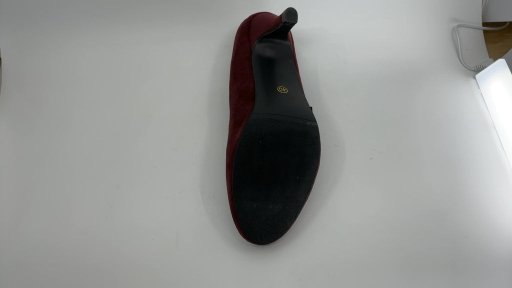 Cute Low Heel Mary Jane Pumps w/ Bow Size 8.5 Burgundy Suede