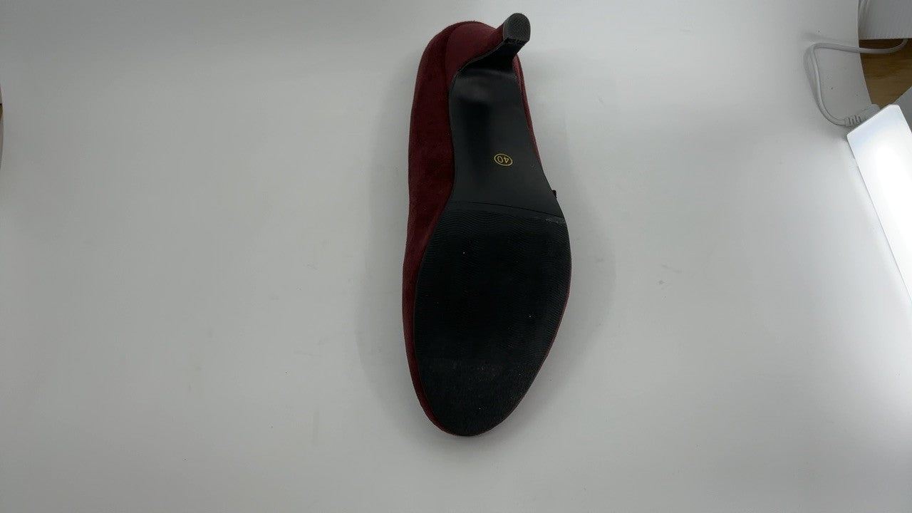 Cute Low Heel Mary Jane Pumps w/ Bow Size 8.5 Burgundy Suede