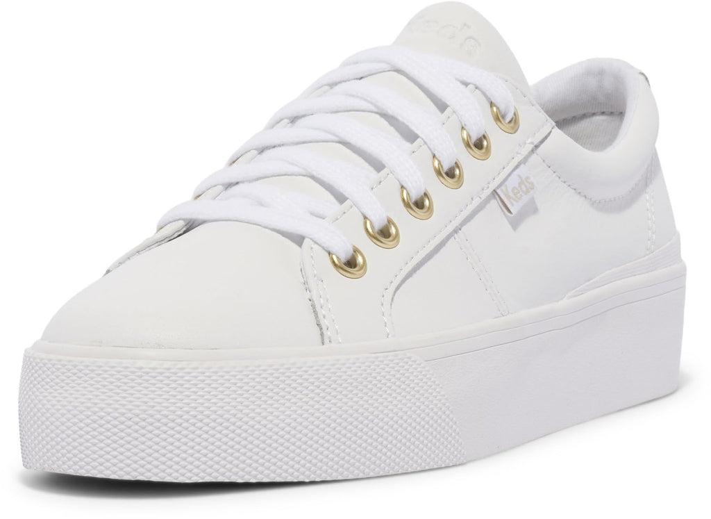 Keds Women's Jump Kick Duo LACE UP Sneaker, White/Gold Leather, 8