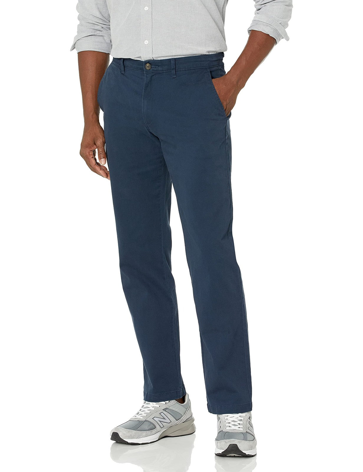 Mens Straight-Fit Casual Stretch Chino Pants, Dark Navy, 40W x 29L