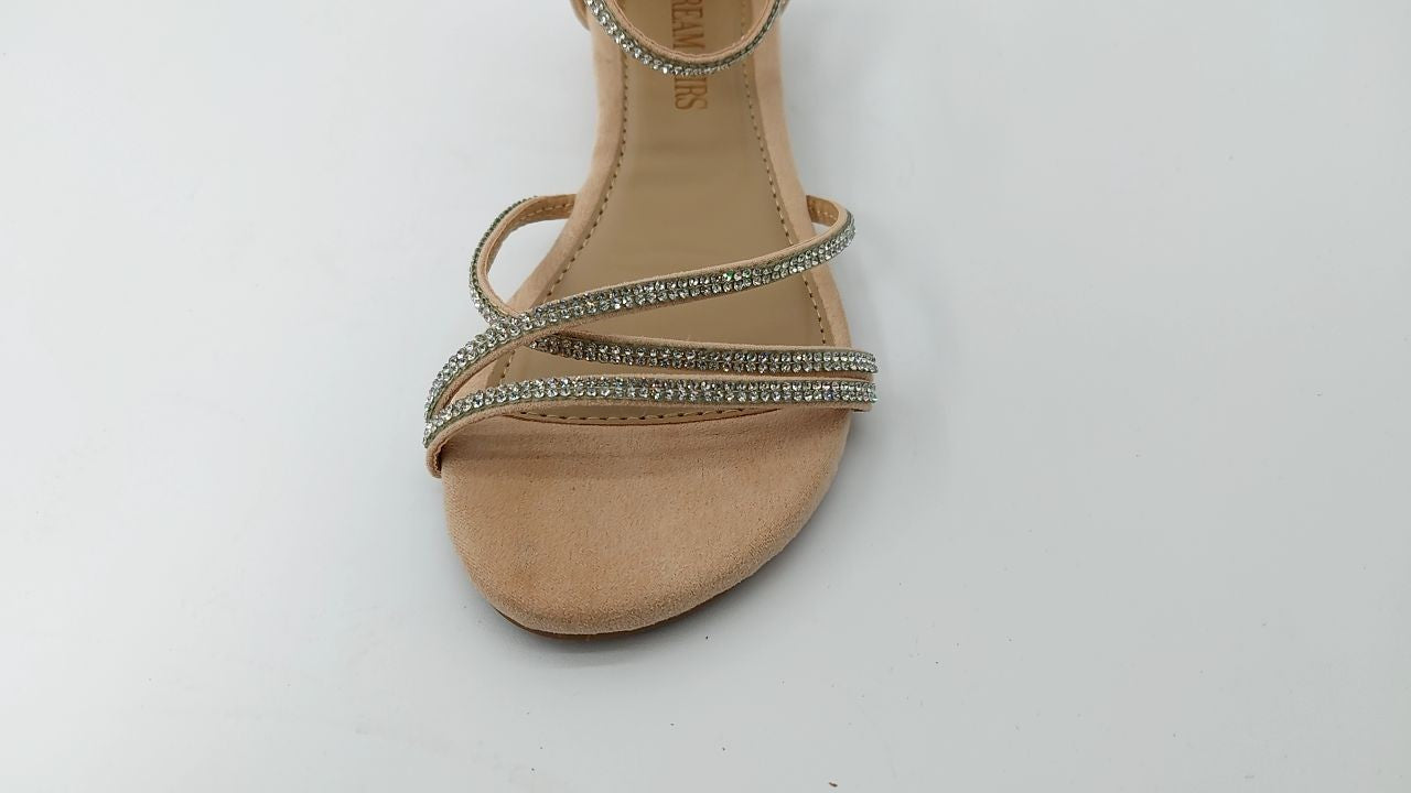 DREAM PAIRS Women's Size 5 Flat Sandals Gladiator Rhinestones Nude