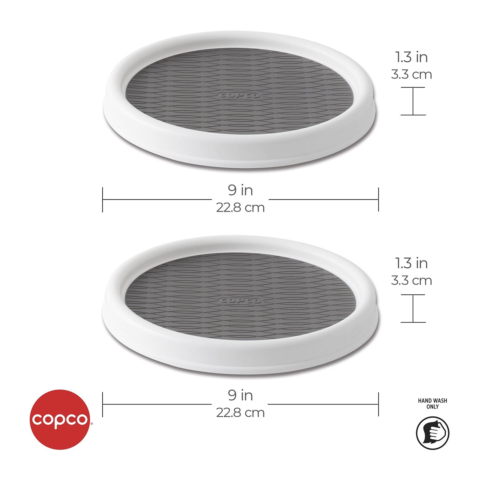 9 Inch Non-Skid Lazy Susan Turntable Set of 2 for Kitchen, White/Gray